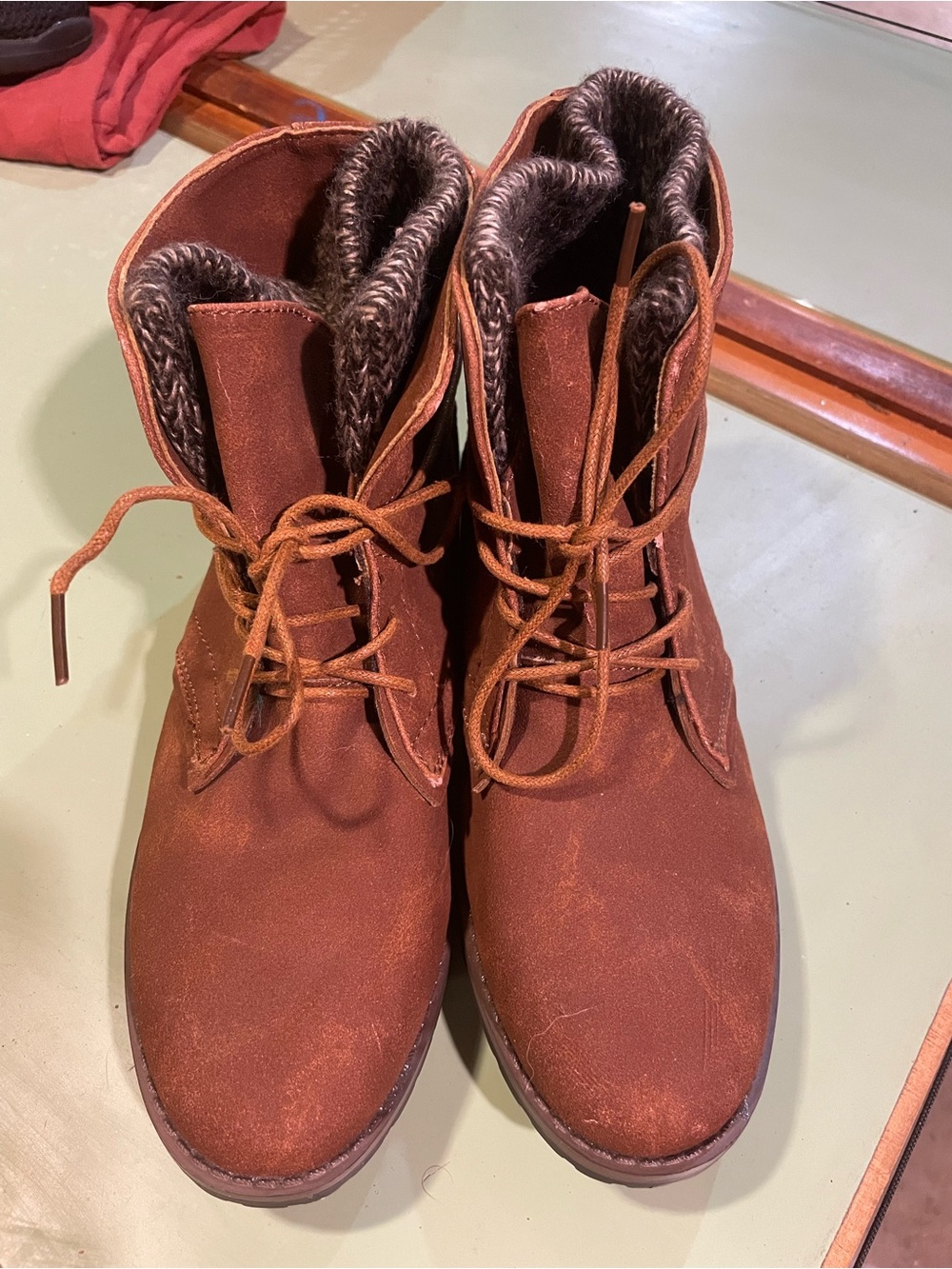 JustFab Women's Lace-Up Faux-Suede Boots in Rust Brown